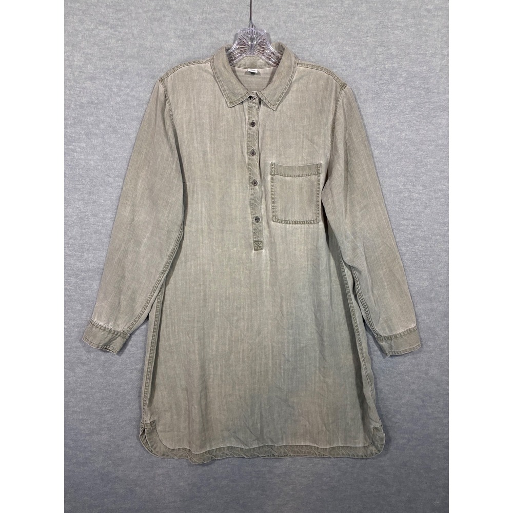 Old Navy Womens Tencel Lyocell Long Sleeve Shift Dress Olive Green Size L